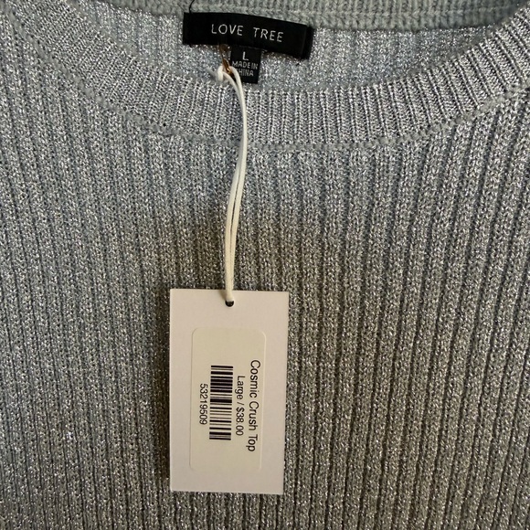 🩶 Love Tree Cosmic Crush Sparkly Metallic Ribbed Cropped Stretchy Top NWT Large - Picture 8 of 15